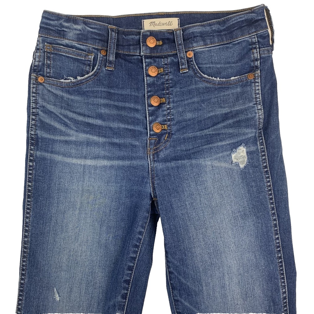 Madewell 10" High-Rise Skinny Jeans Women 27 Blue Button Fly Raw Hem Distressed